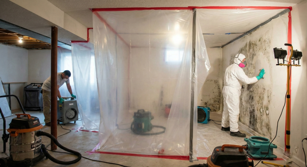 Mold remediation containment setup in Tri-Cities WA